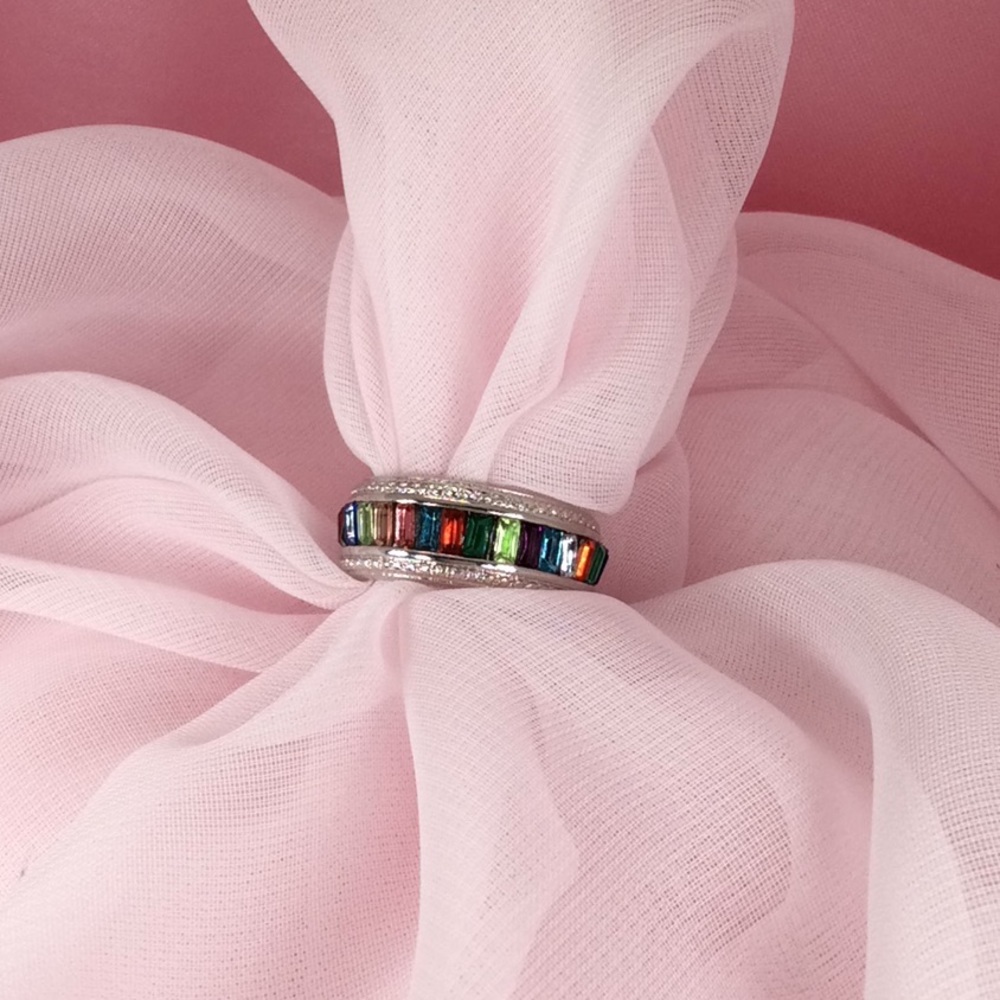 Silver Plated Band Multi Colored Topaz & Sapphires